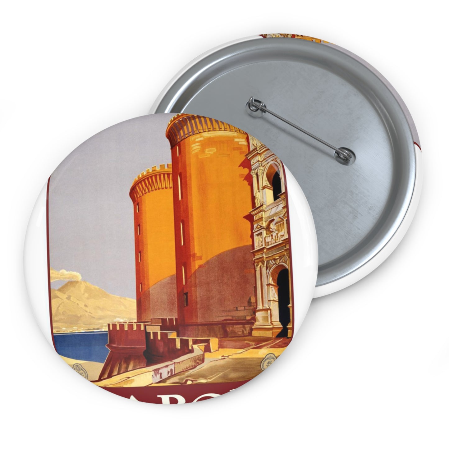 Napoli. Vintage Travel Poster., Italy Pin Buttons with Crisp Design