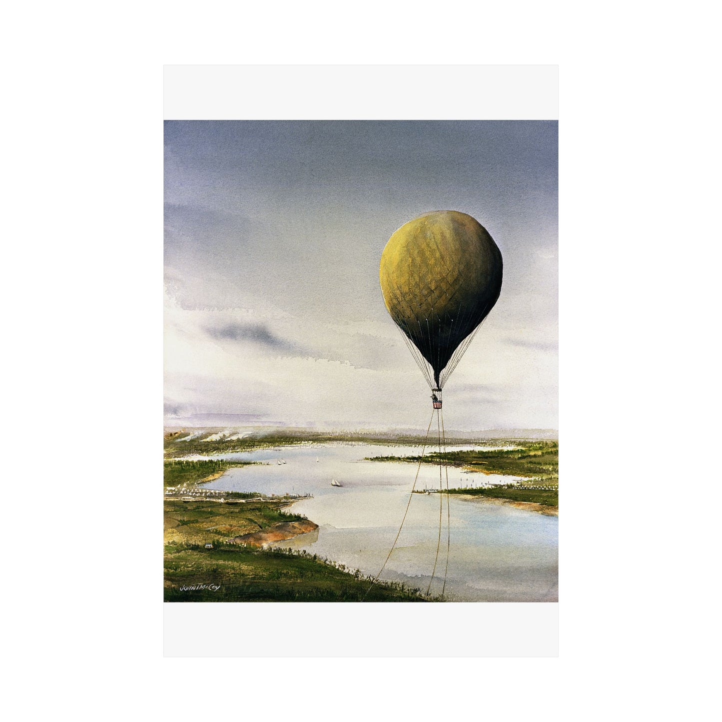 Artwork: "T.S.C. Lowe's Ballon Tethered at 1,000 Feet Above the York River in 1862". Artist: John McCoy High Quality Matte Wall Art Poster for Home, Office, Classroom