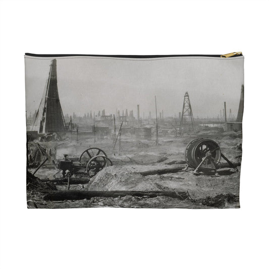 Baku. Oil production. - Drawing. Public domain image. Large Organizer Pouch with Black Zipper