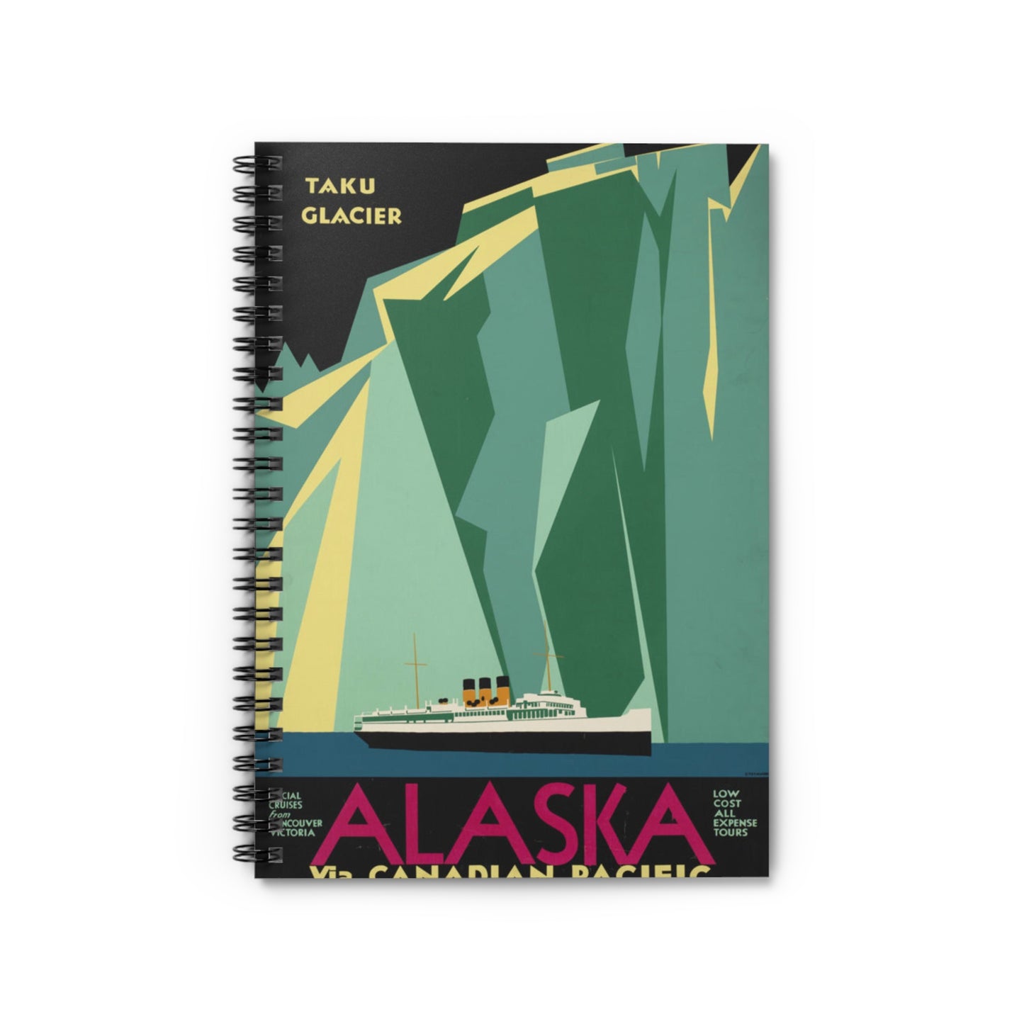 Alaska. Vintage Travel Poster., Art Deco Poster Spiral Bound Ruled Notebook with Printed Cover