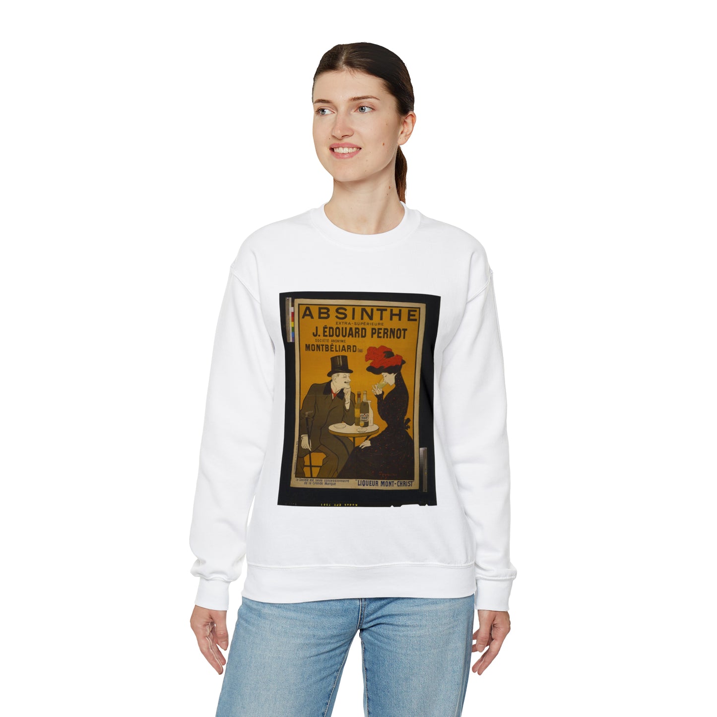 Absinthe extra-supérieure J. Édouard Pernot. Société Anonyme Montbéliard (Doubs) Liqueur Mont-Christ / / L. Cappiello. White Heavy Blend Adult Crew Neck SweatShirt