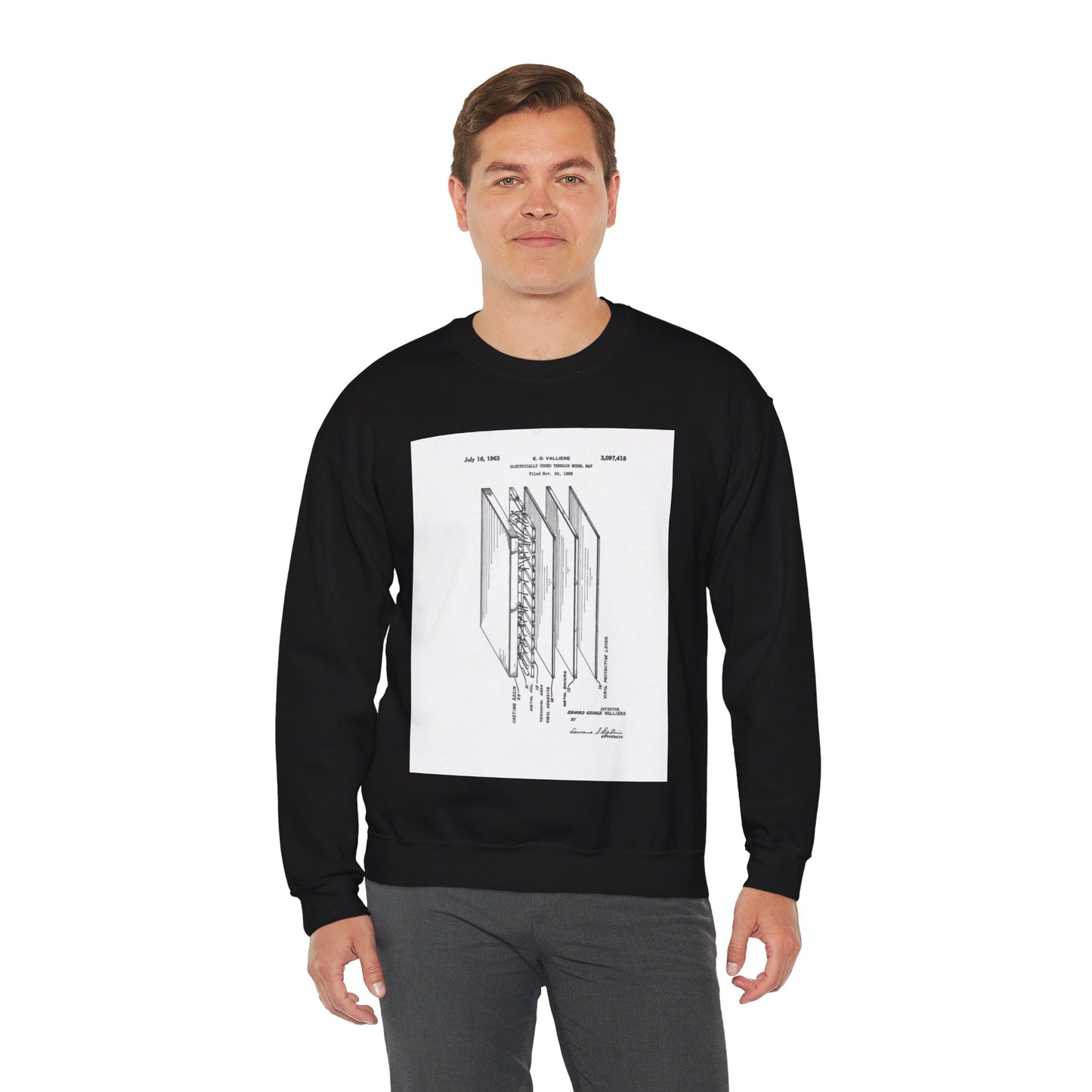 Patent Case File No. 3,097,418, Electrically Coded Terrain Model Map, Inventor Edward G. Valliere - DPLA - 0a7700d214e72f93d6a6e70b0a1a6882 (page 7) Black Heavy Blend Adult Crew Neck SweatShirt