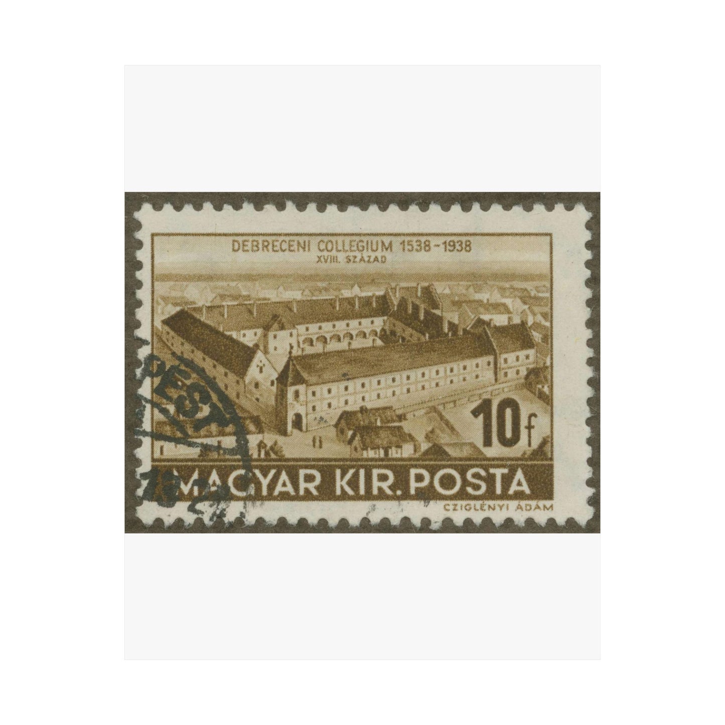 Frimärke ur Gösta Bodmans filatelistiska motivsamling, påbörjad 1950.Frimärke från Ungern, 1938. Motiv av Ungerns Universitet i Debreczen på 1700-talet. "400-årsminne: 1538-1938". High Quality Matte Wall Art Poster for Home, Office, Classroom