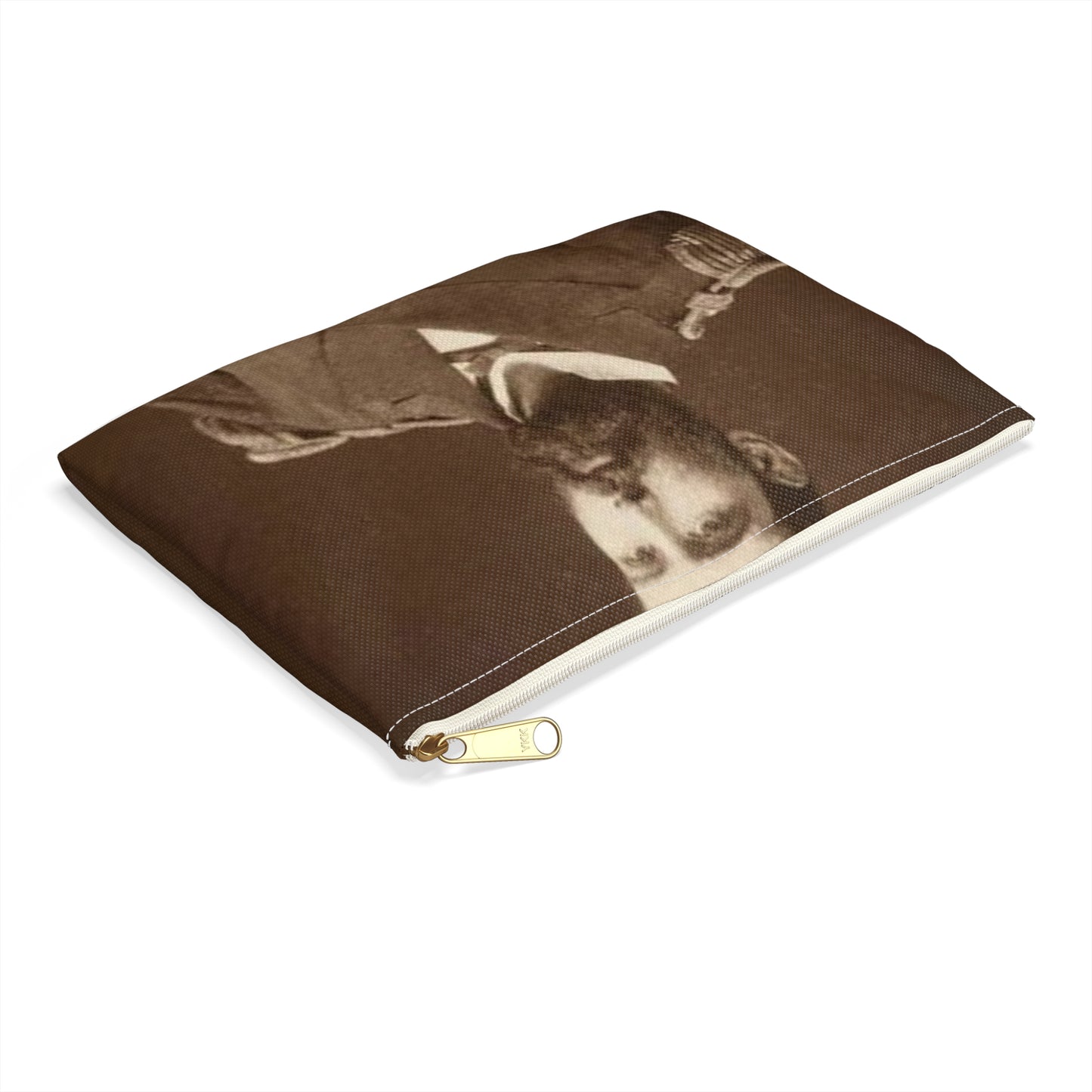 Foto A.Prat - A black and white photo of a man in uniform Large Organizer Pouch with Black Zipper