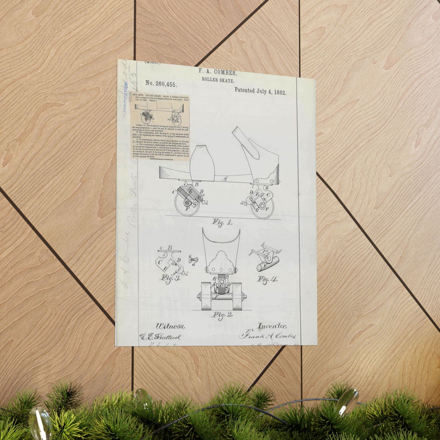 Patent drawing - for F. A. Combes' Roller Skate Public domain  image High Quality Matte Wall Art Poster for Home, Office, Classroom