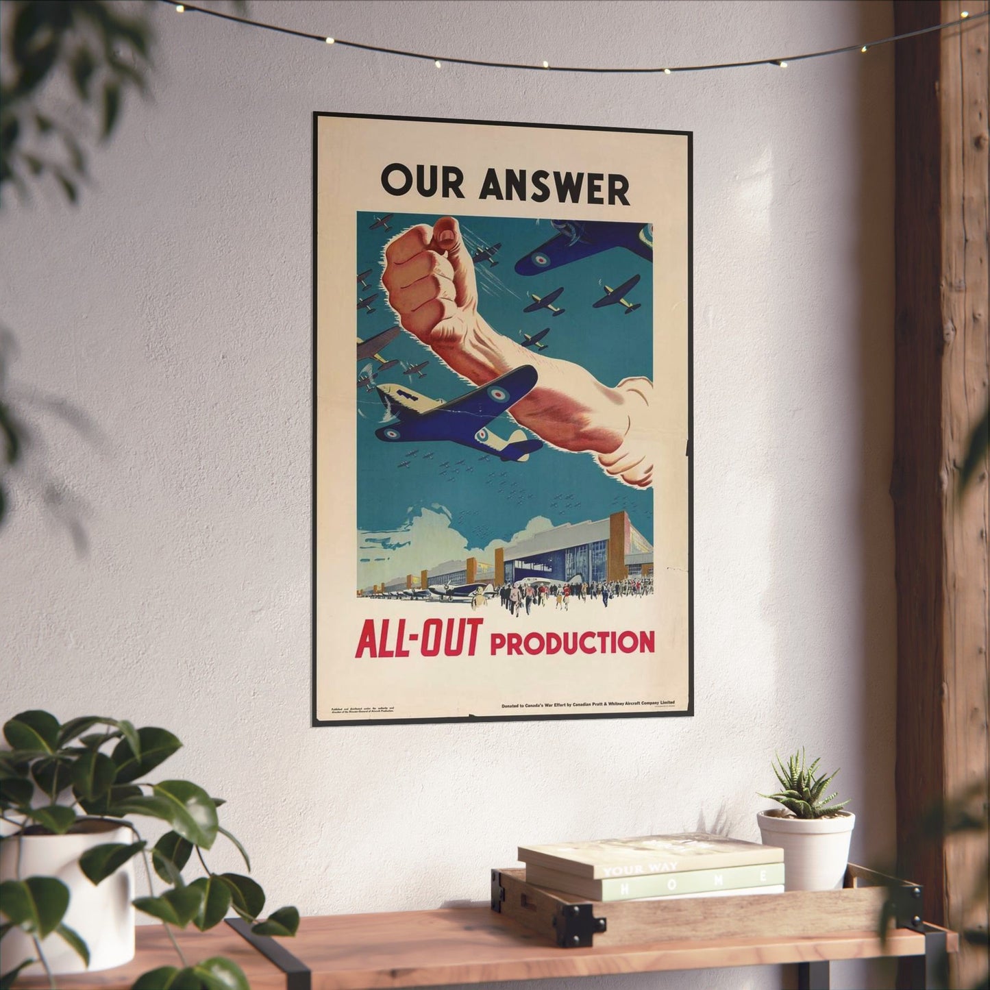 Our Answer All-Out Production, Canada, WWII Propaganda Poster High Quality Matte Wall Art Poster for Home, Office, Classroom