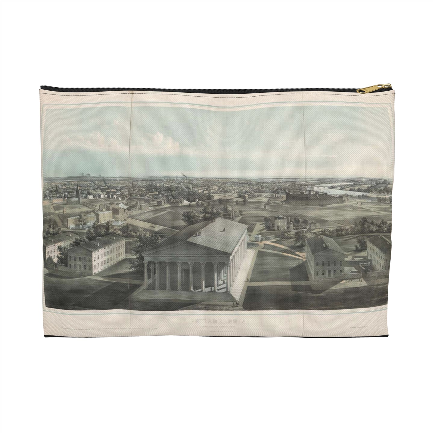 Philadelphia, from Girard College-1850 / J. W. Hill & Smith, del. ;  lith. par B. F. Smith Jr. ; printed in tints by F. Michelin. Large Organizer Pouch with Black Zipper