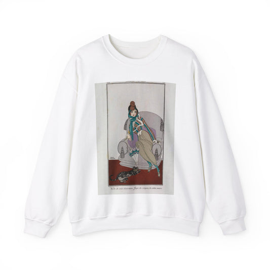 Jacket and skirt (Veste de soie écossaise. Jupe de crépon de coton souris) (CBL WEp 0946) White Heavy Blend Adult Crew Neck SweatShirt