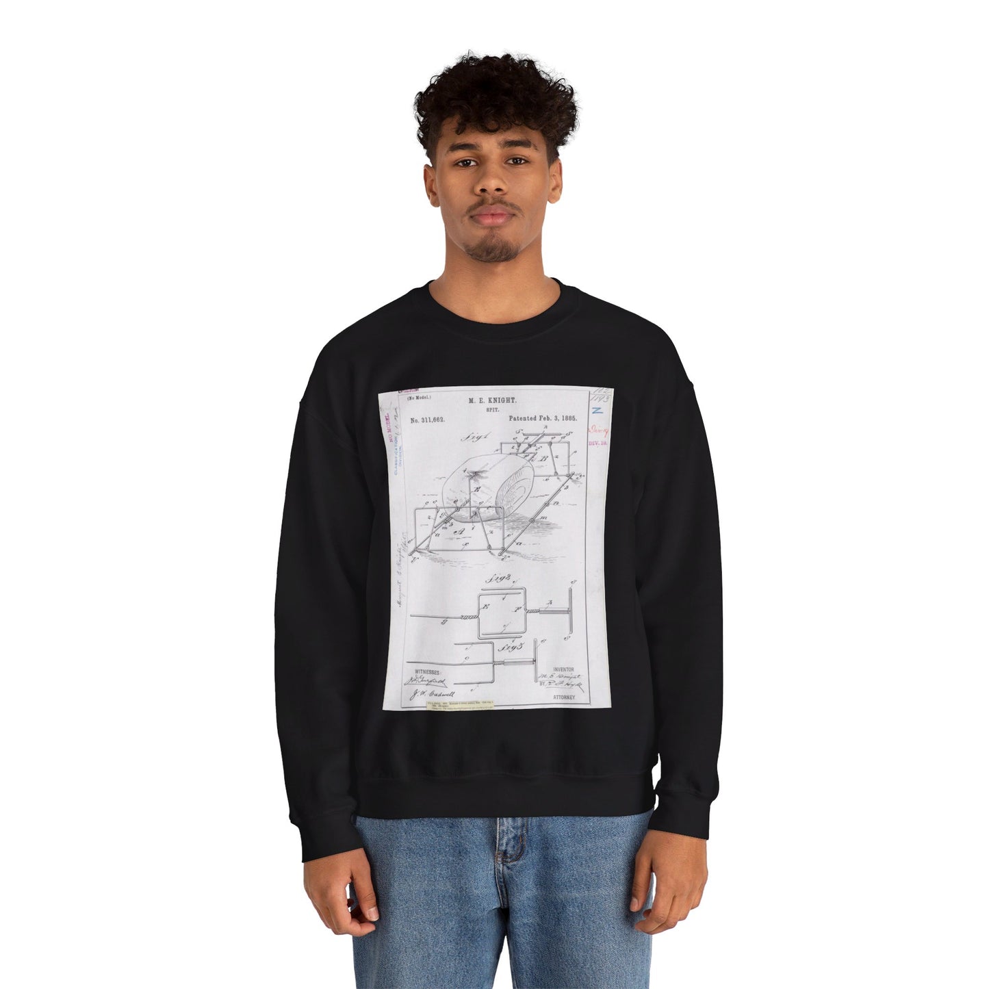 Patent drawing - for M. E. Knight's Spit Public domain  image Black Heavy Blend Adult Crew Neck SweatShirt