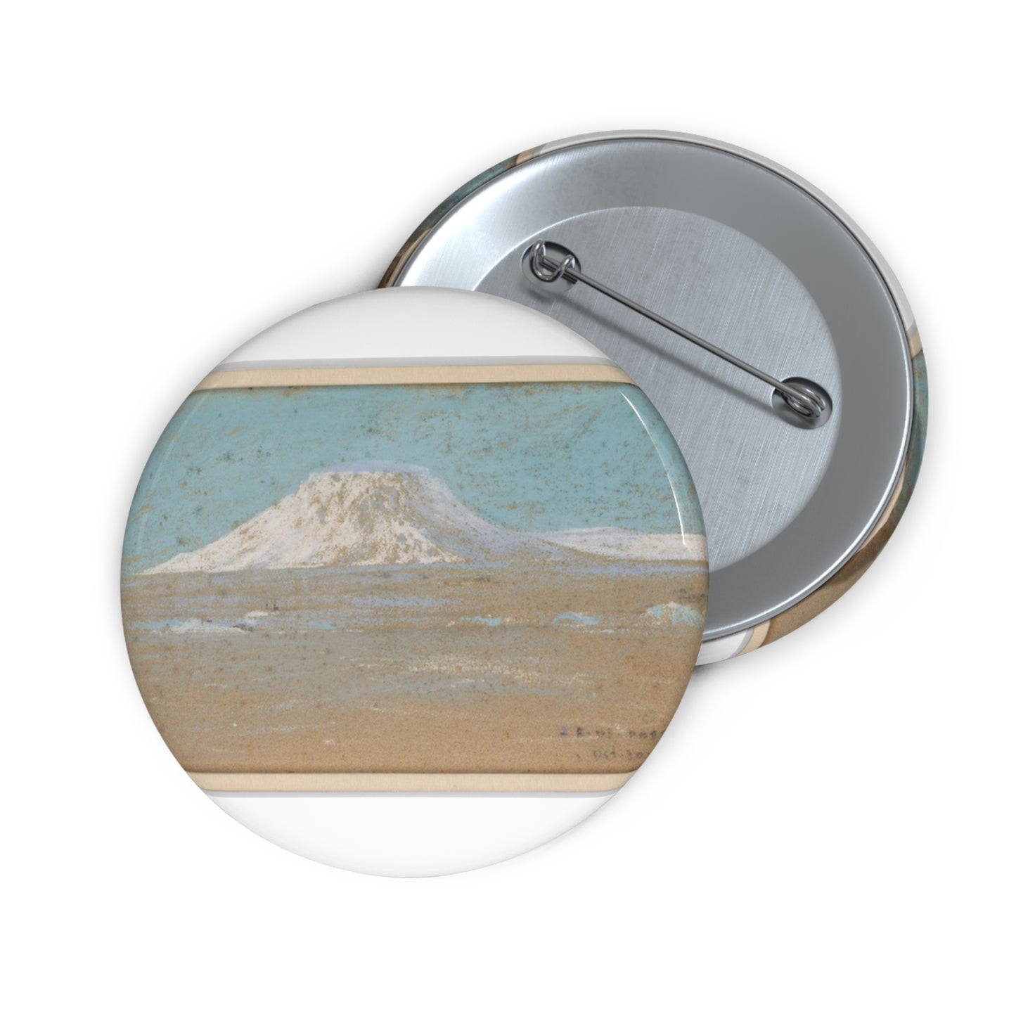 Sketch of a Mountain Rising from a Glacier Pin Buttons with Crisp Design