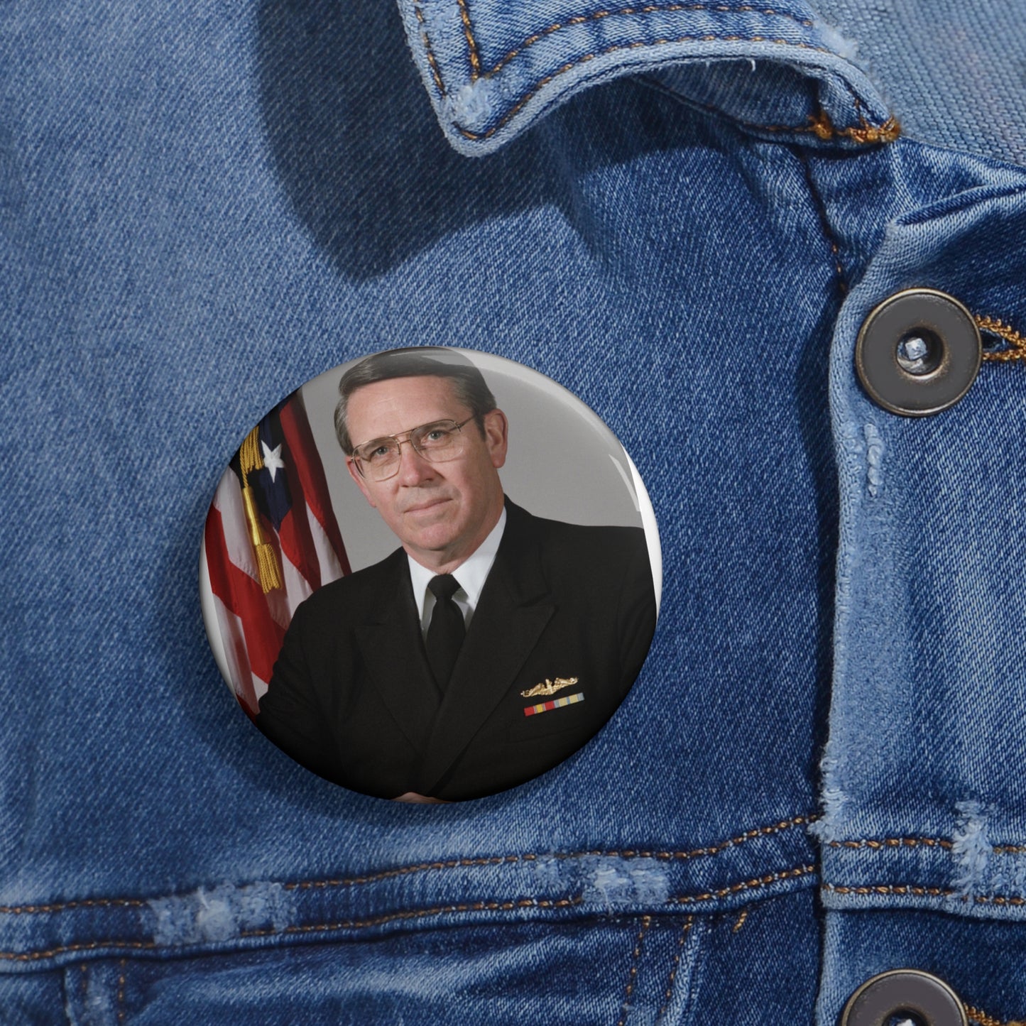 Portrait:  US Navy (USN) Captain (CAPT) Charles A. Hougland (uncovered) Pin Buttons with Crisp Design