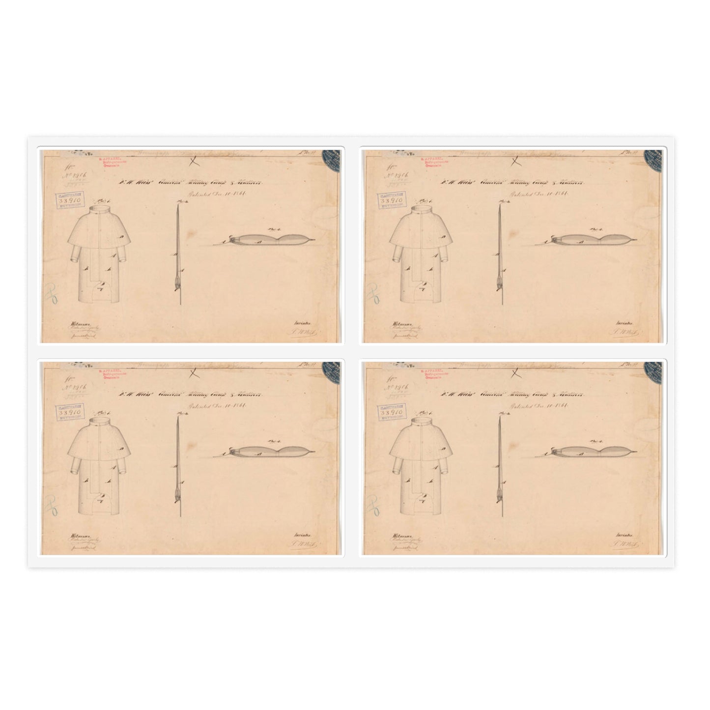 Patent drawing - Drawing of Combined Military Cloak and Mattress Public domain  image Laminated UV Protective Vinyl Stickers