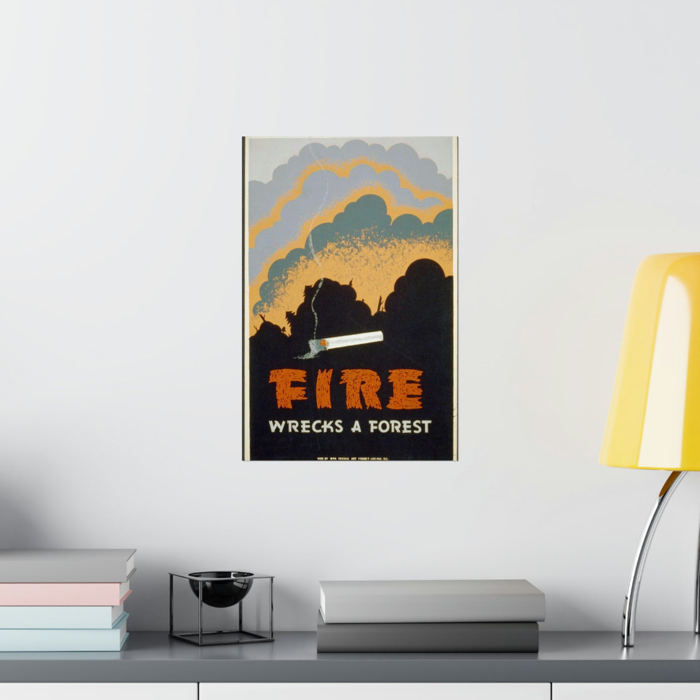 Fire wrecks a forest, Art Deco Poster High Quality Matte Wall Art Poster for Home, Office, Classroom