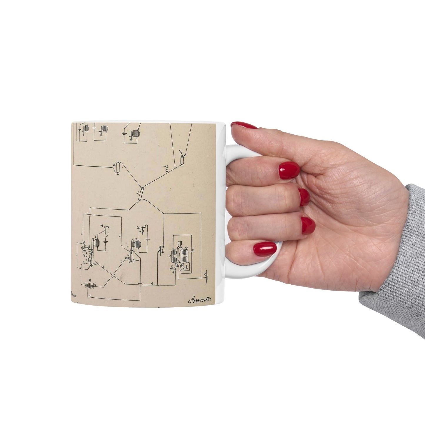 Patent Drawing of Engine - Collection of United States patents granted to Thomas A. Edison, 1869-1884 (1869) (14756348232) Public domain  image Beautiful Novelty Ceramic Coffee Mug 11oz