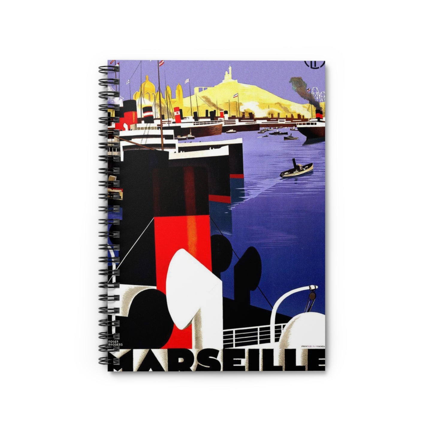 Marseille. Vintage Travel Poster. Spiral Bound Ruled Notebook with Printed Cover