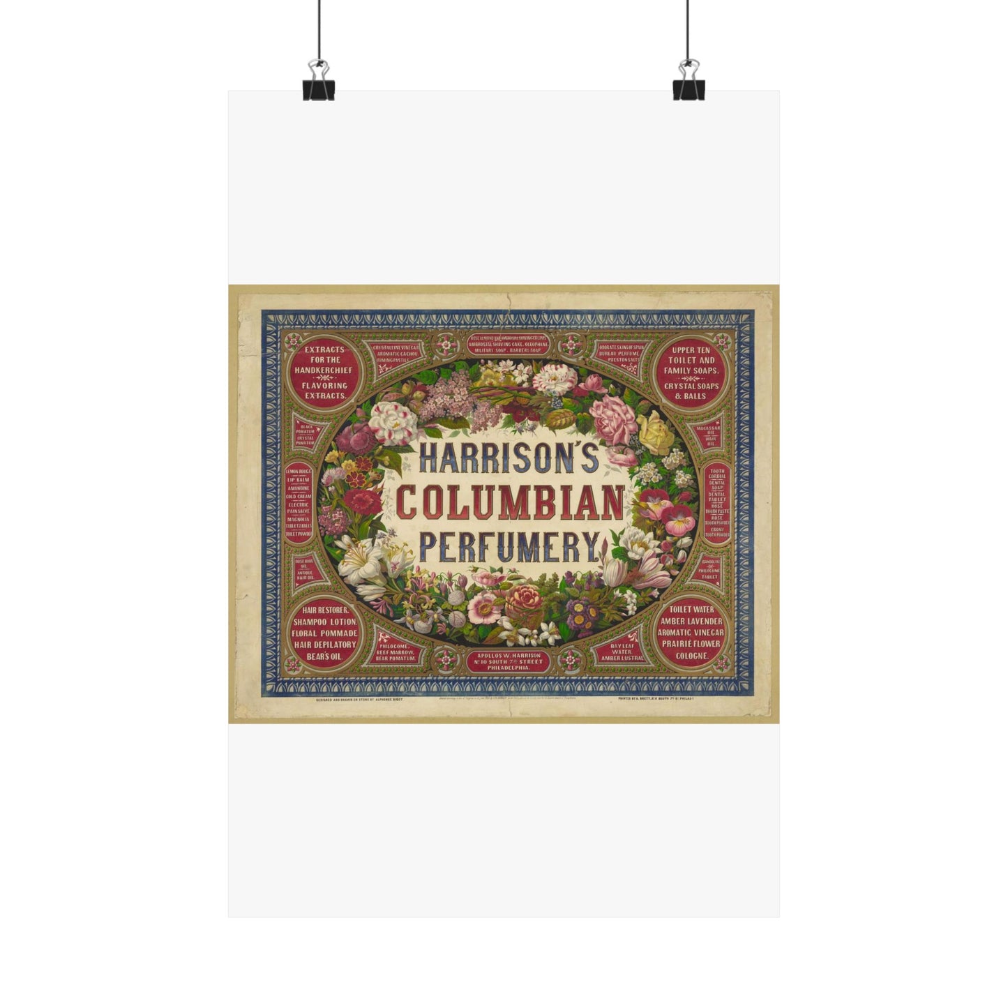 Harrison's Columbian perfumery / Designed and drawn on stone by Alphonse Bigot. High Quality Matte Wall Art Poster for Home, Office, Classroom