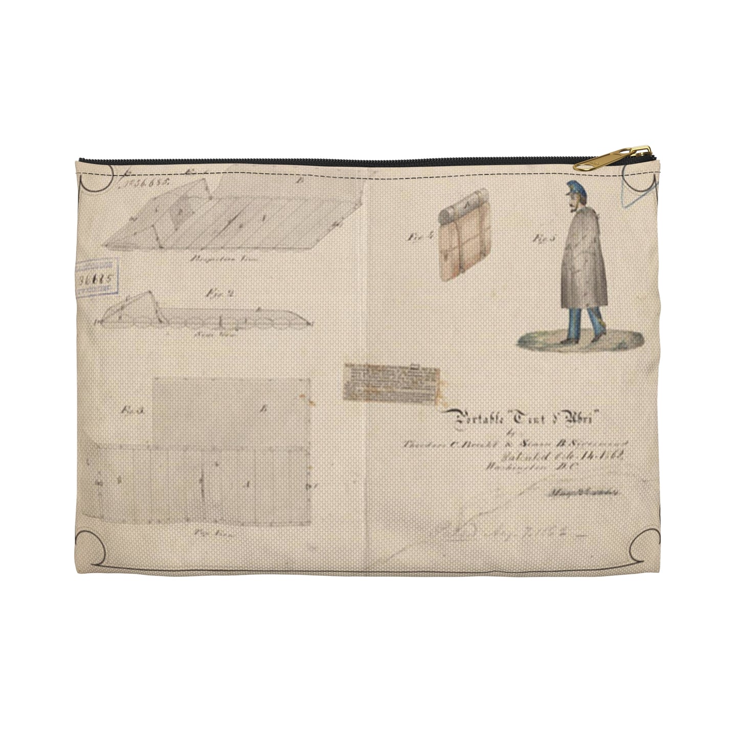 Patent drawing - Drawing of Portable Tent and Abri Public domain  image Large Organizer Pouch with Black Zipper