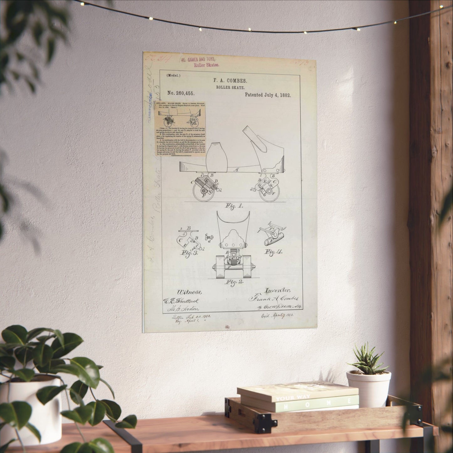 Patent drawing - for F. A. Combes' Roller Skate Public domain  image High Quality Matte Wall Art Poster for Home, Office, Classroom