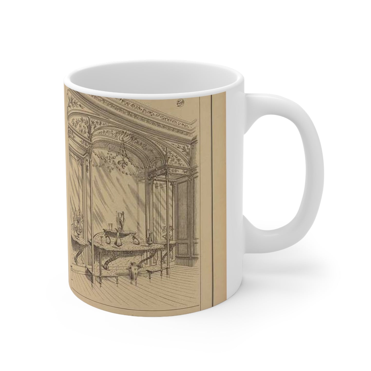 Salle à manger: décor en bois de frêne verni. Consoles et dressoir en marbre et fer forgé sur fond de glace. Globes lumineux, éclairage électrique Beautiful Novelty Ceramic Coffee Mug 11oz