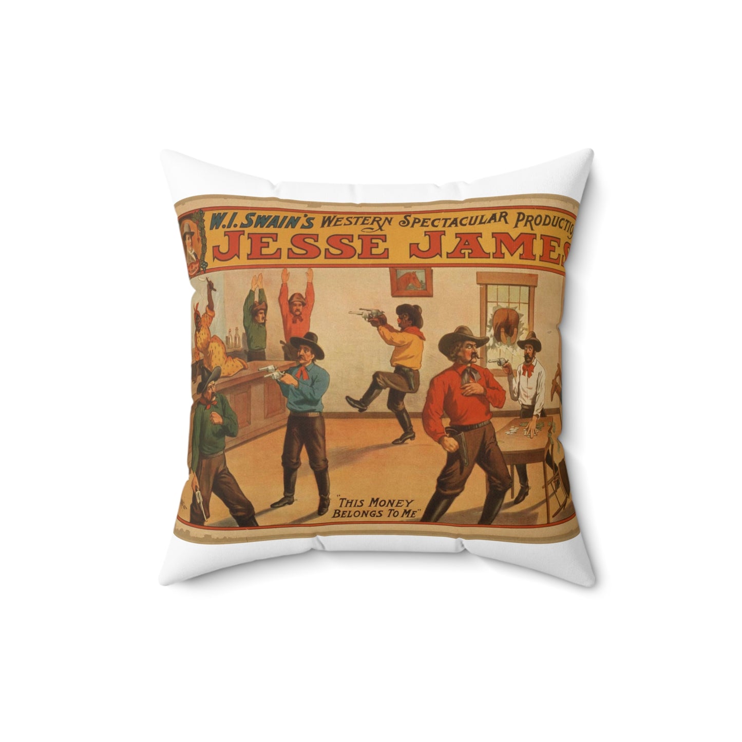 W.I. Swain's western spectacular production, Jesse James Decorative Accent Square Pillow