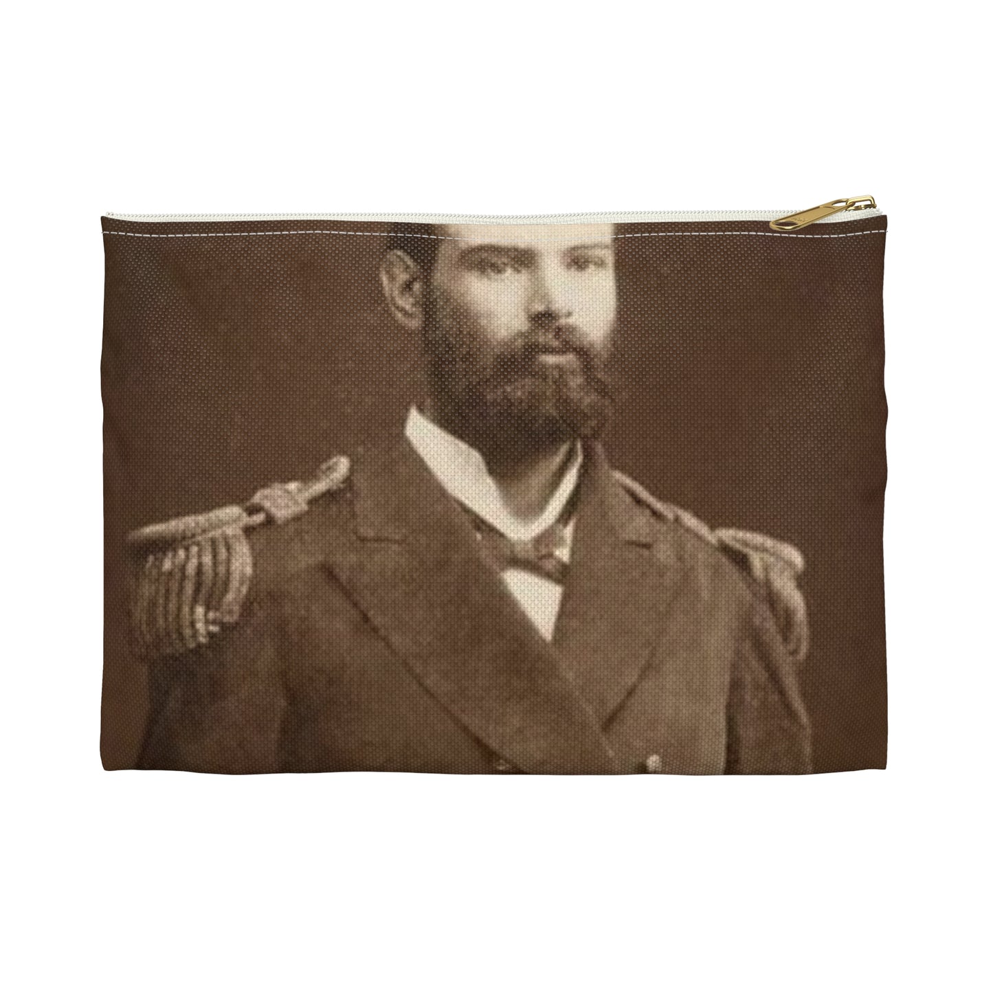 Foto A.Prat - A black and white photo of a man in uniform Large Organizer Pouch with Black Zipper