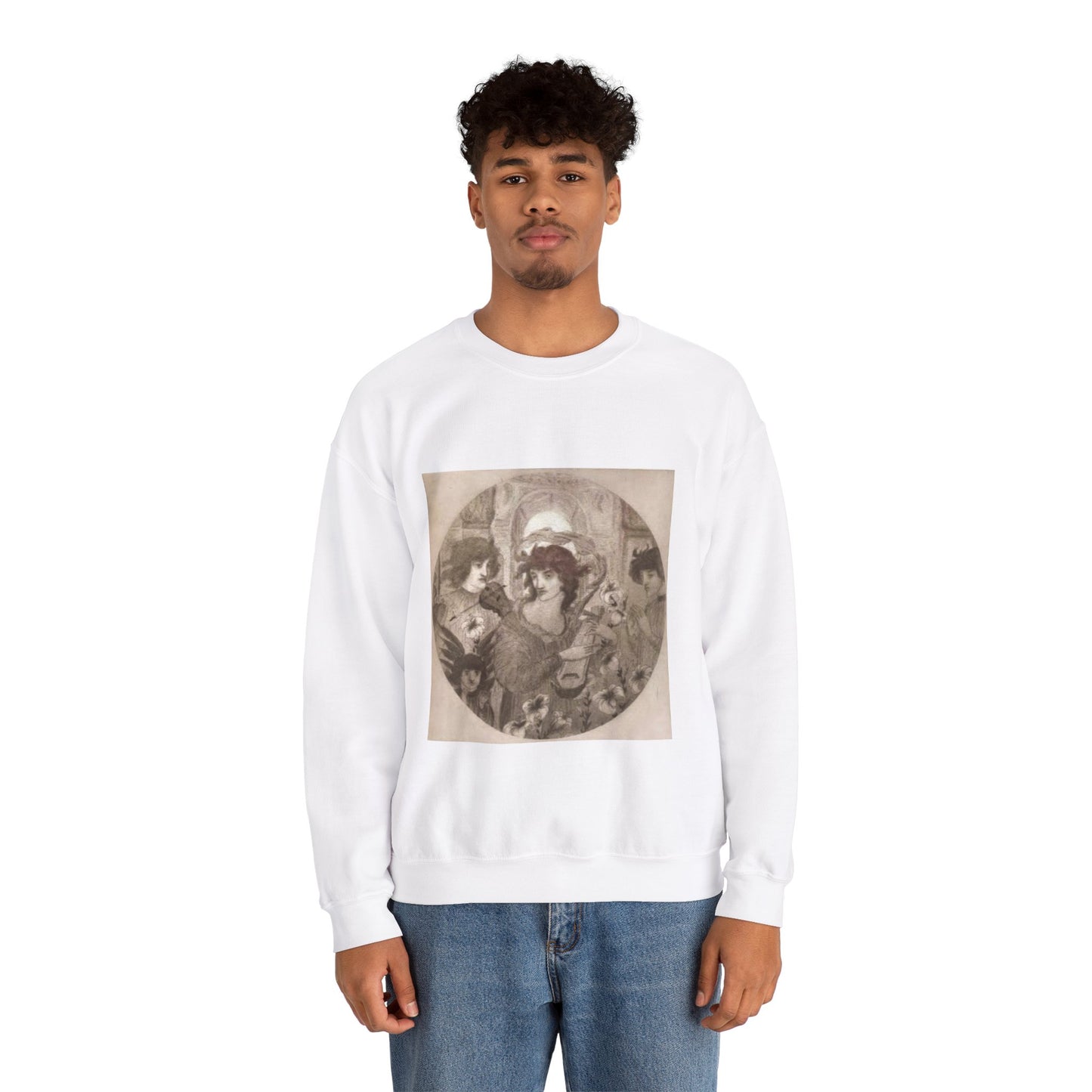 Adoramus Te Beardsley - Public domain portrait drawing  White Heavy Blend Adult Crew Neck SweatShirt