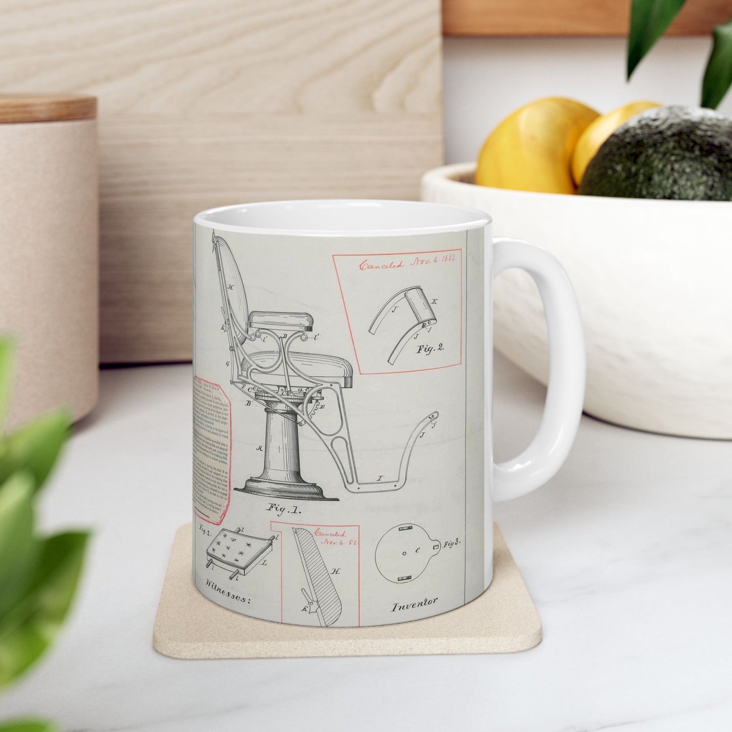 Patent drawing - for L. W. Boys' Barber's Chair Public domain  image Beautiful Novelty Ceramic Coffee Mug 11oz