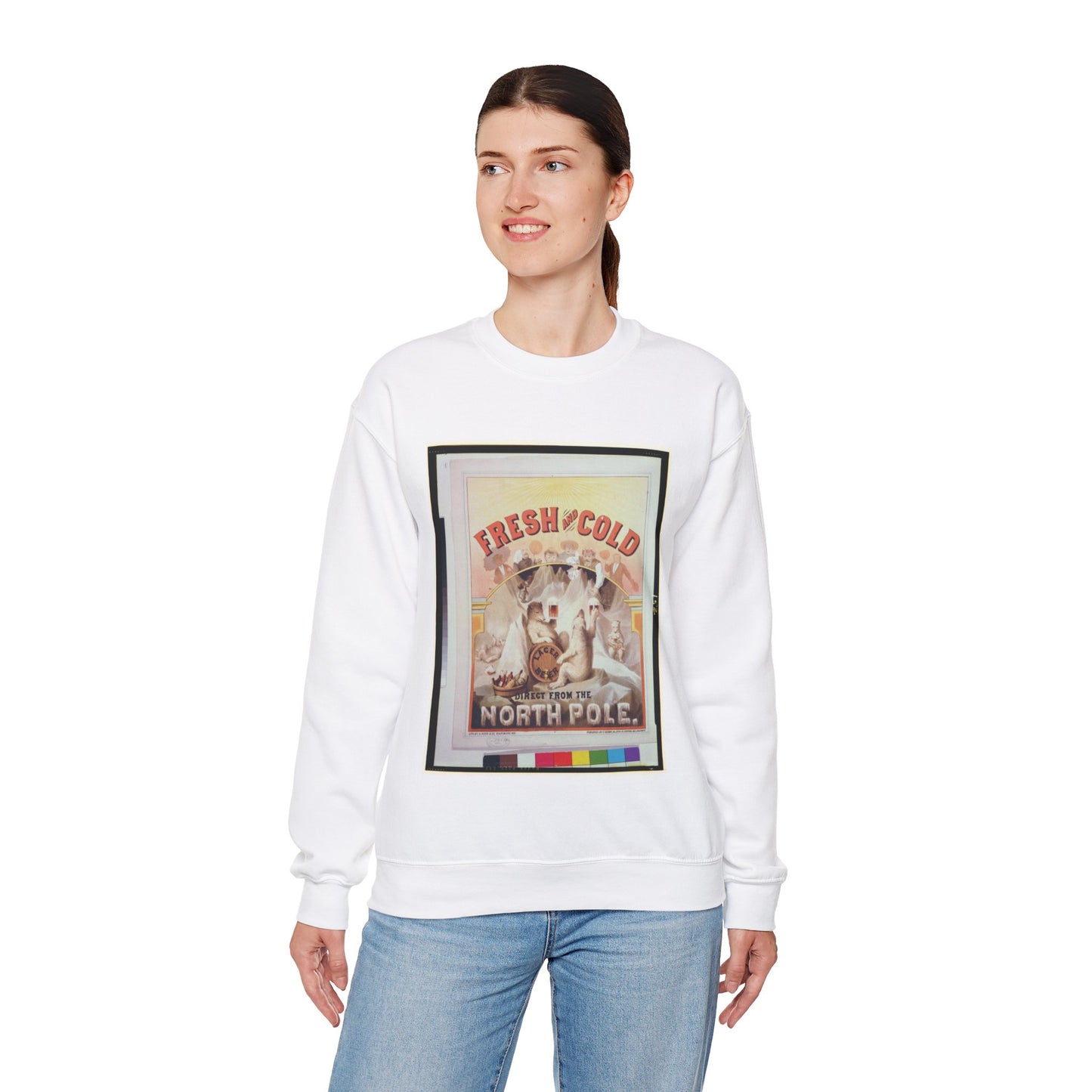 Fresh and cold--Lager beer direct from the North Pole / lith. by A. Hoen & Co. Baltimore, MD. White Heavy Blend Adult Crew Neck SweatShirt