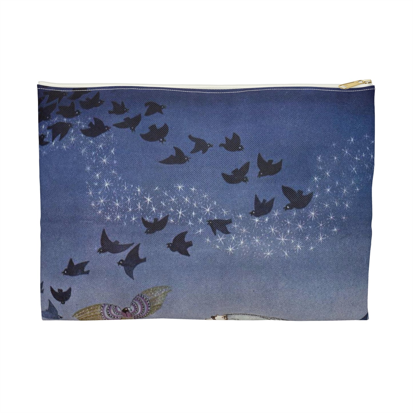 ‘No sooner had he whistled than he heard a whizzing and a whirring from all quarters, and such a large flock of birds swept down that they blackened all the field in which they settled’ (6278219321) Large Organizer Pouch with Black Zipper