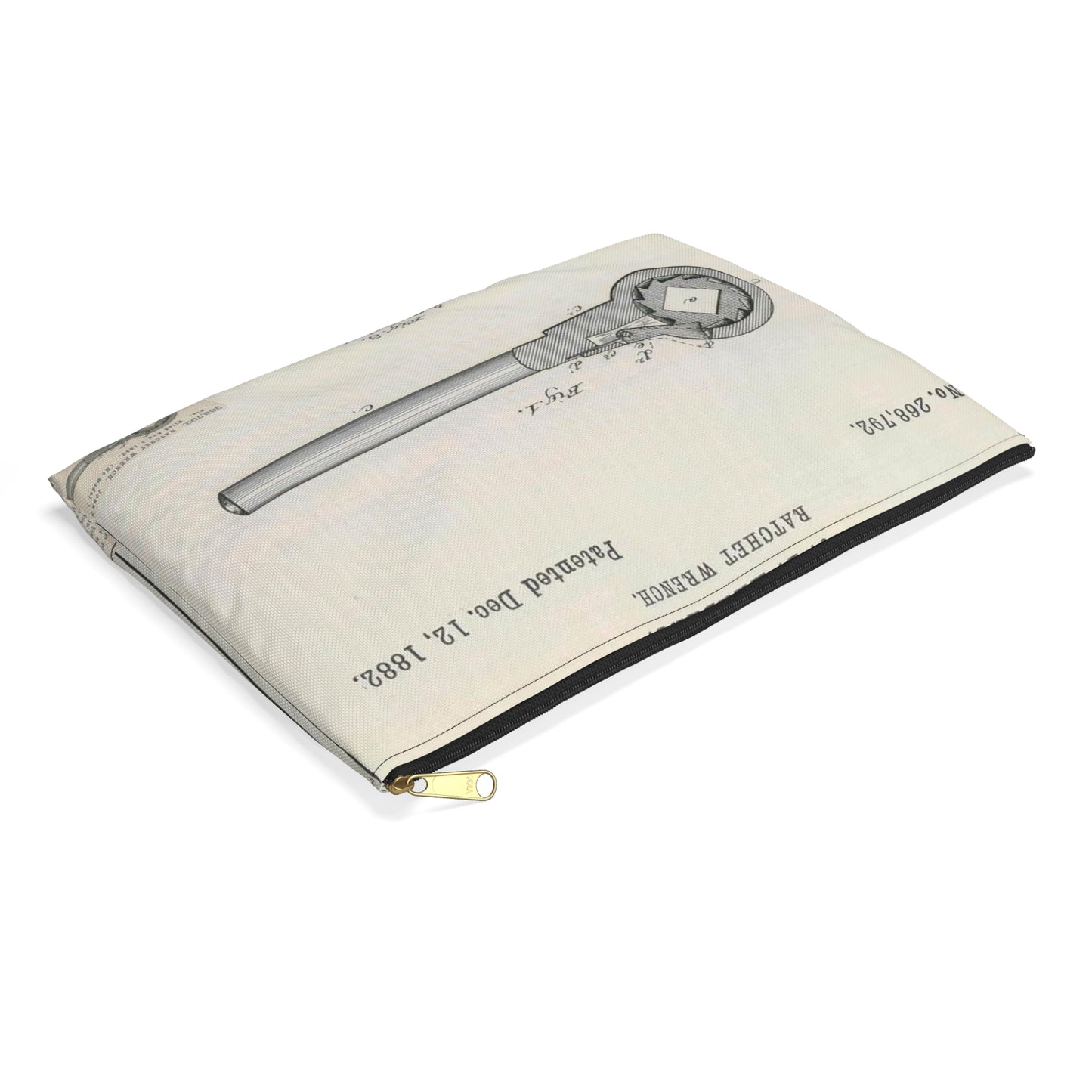 Patent Drawing of Engine - for J. B. Halbert's Ratchet Wrench Public domain  image Large Organizer Pouch with Black Zipper