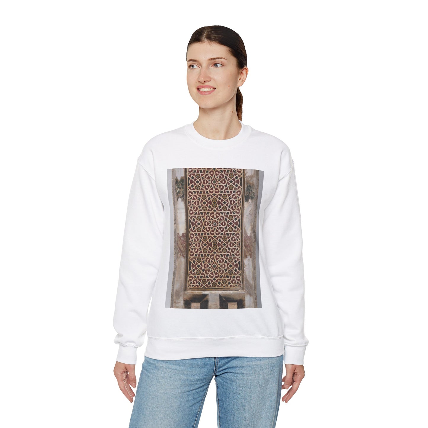 Wall Panel with Geometric Interlace White Heavy Blend Adult Crew Neck SweatShirt