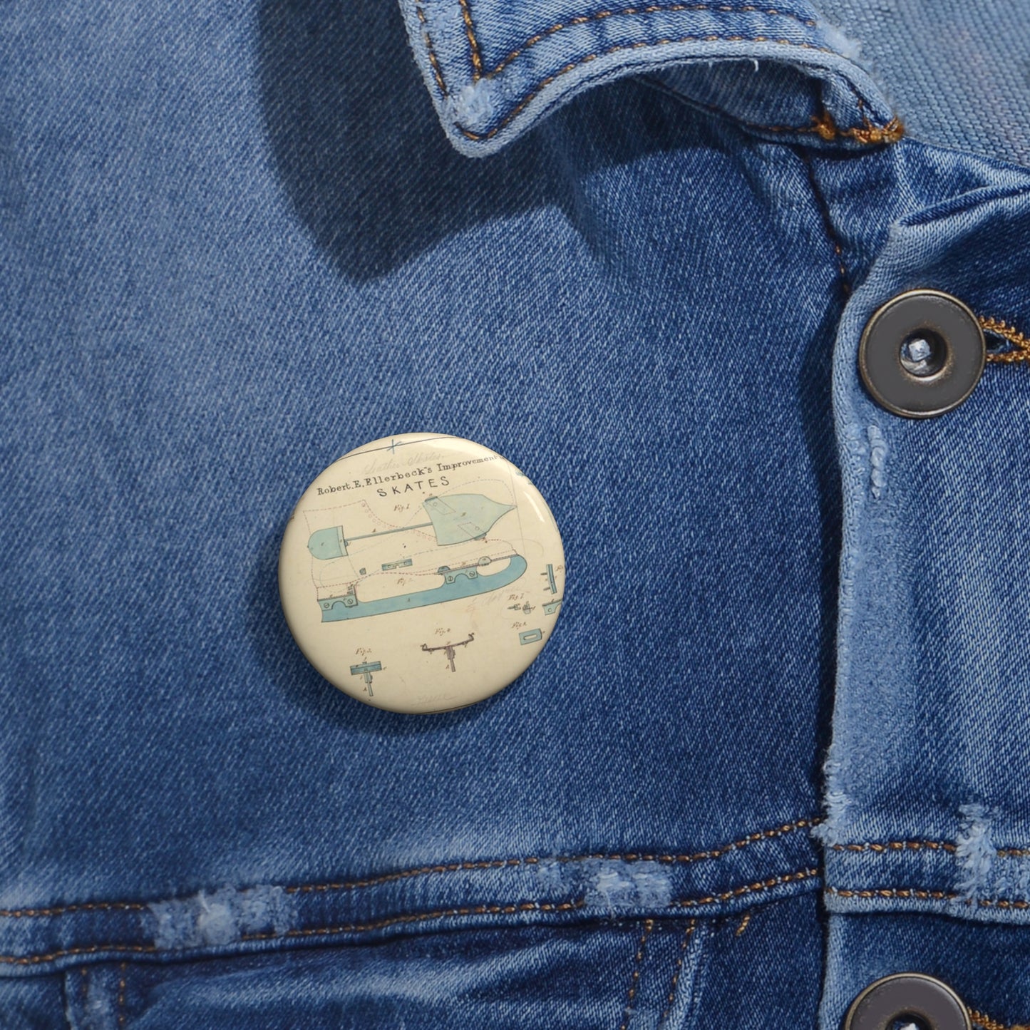 Patent drawing - Drawing of Improvement in Skates Public domain  image Pin Buttons with Crisp Design
