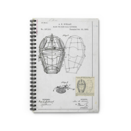 Patent drawing - Drawing of a "Mask for Base Ball Catchers" Public domain  image Spiral Bound Ruled Notebook with Printed Cover