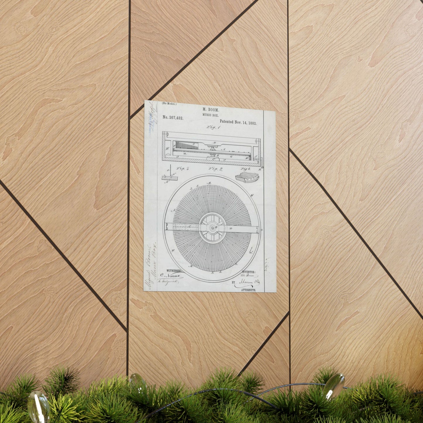 Patent Drawing of Engine - for M. Boom's Music Box Public domain  image High Quality Matte Wall Art Poster for Home, Office, Classroom