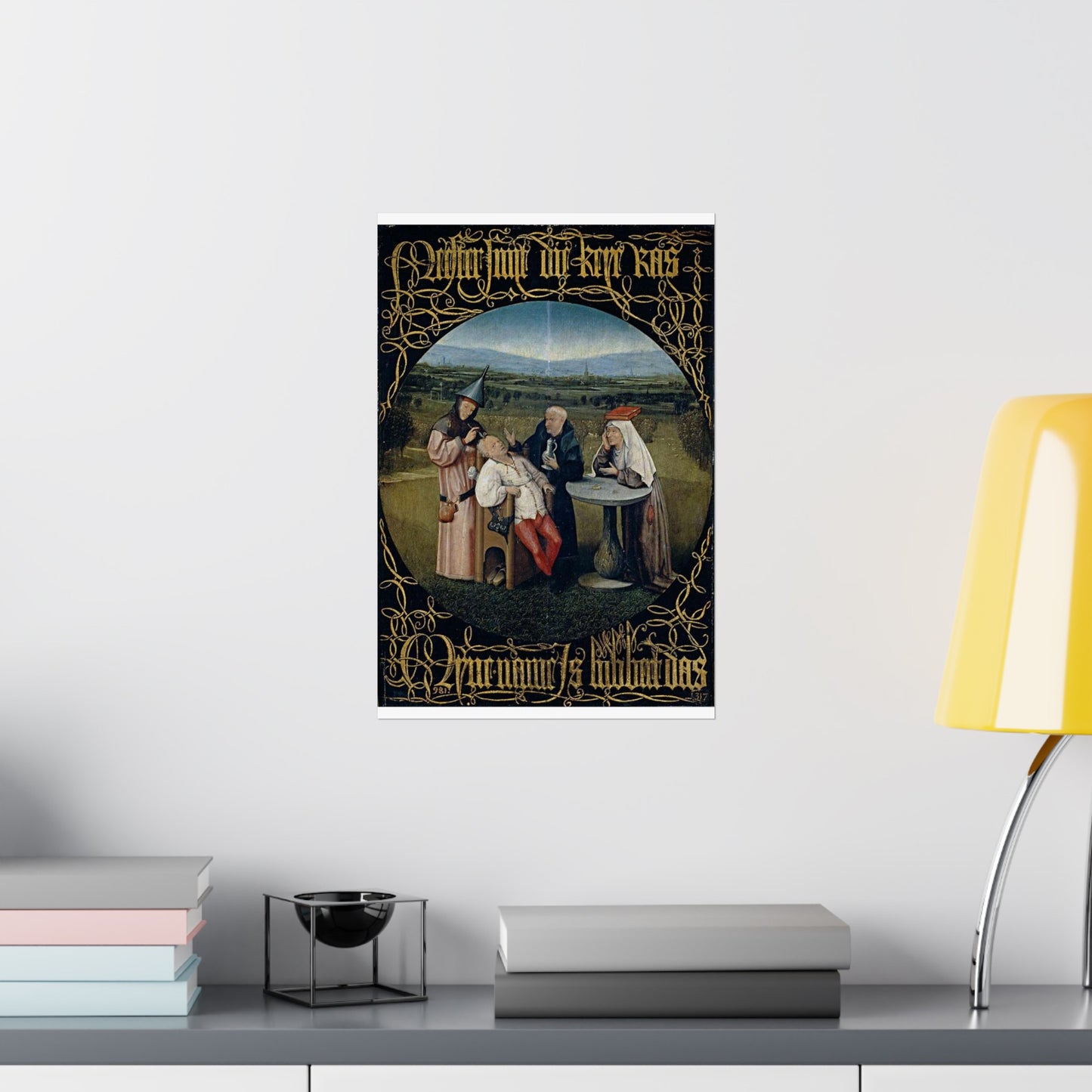 Hieronymus Bosch 053 - A painting of a group of people sitting around a table High Quality Matte Wall Art Poster for Home, Office, Classroom