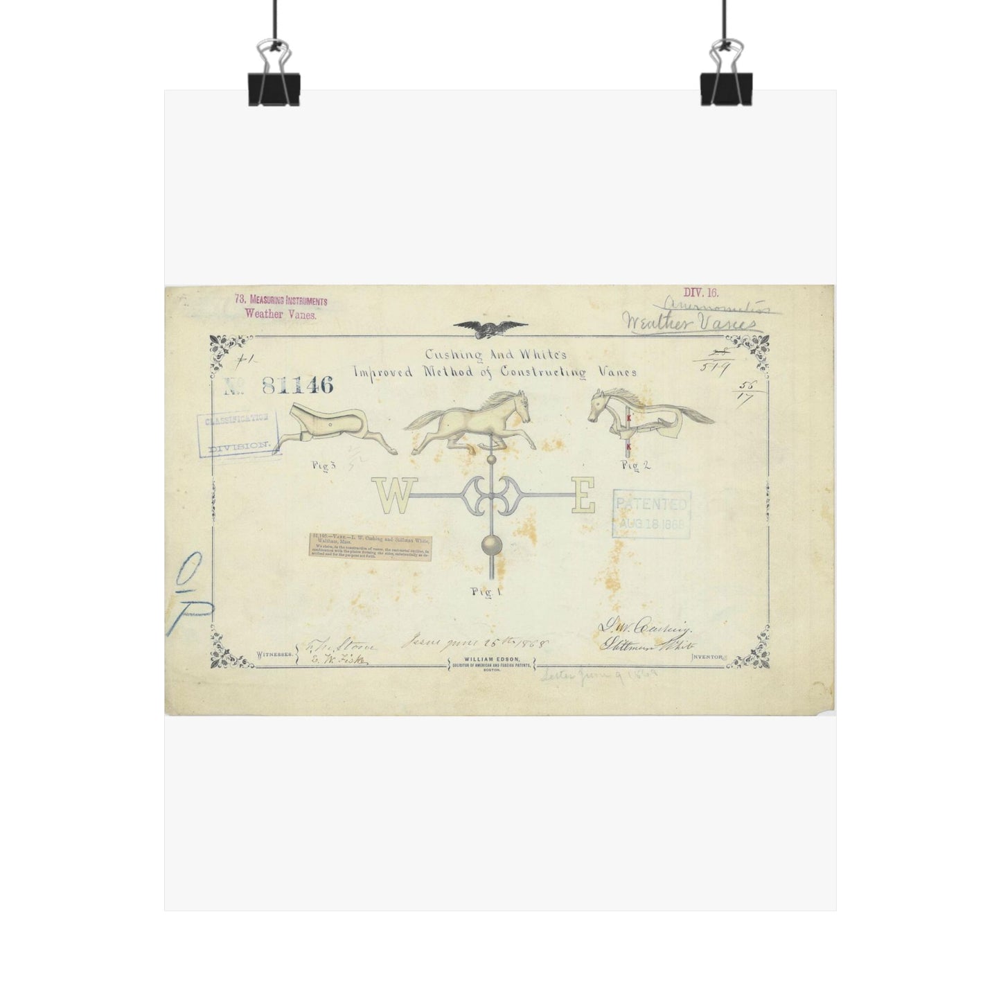 Patent drawing - Drawing of an Improved Method of Constructing Vanes Public domain  image High Quality Matte Wall Art Poster for Home, Office, Classroom