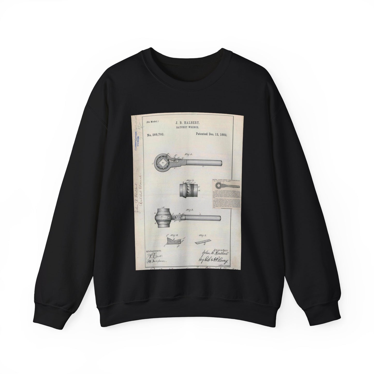 Patent Drawing of Engine - for J. B. Halbert's Ratchet Wrench Public domain  image Black Heavy Blend Adult Crew Neck SweatShirt