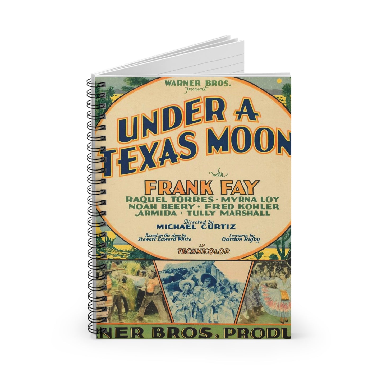 Under a Texas Moon poster - Art Deco public domain image Spiral Bound Ruled Notebook with Printed Cover