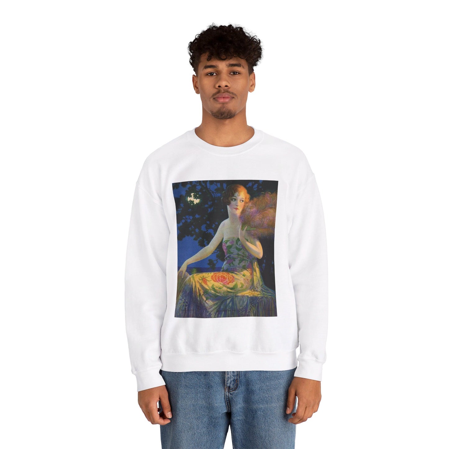 Moonlight and You, print from painting by Edward Mason Eggleston, 1928 White Heavy Blend Adult Crew Neck SweatShirt