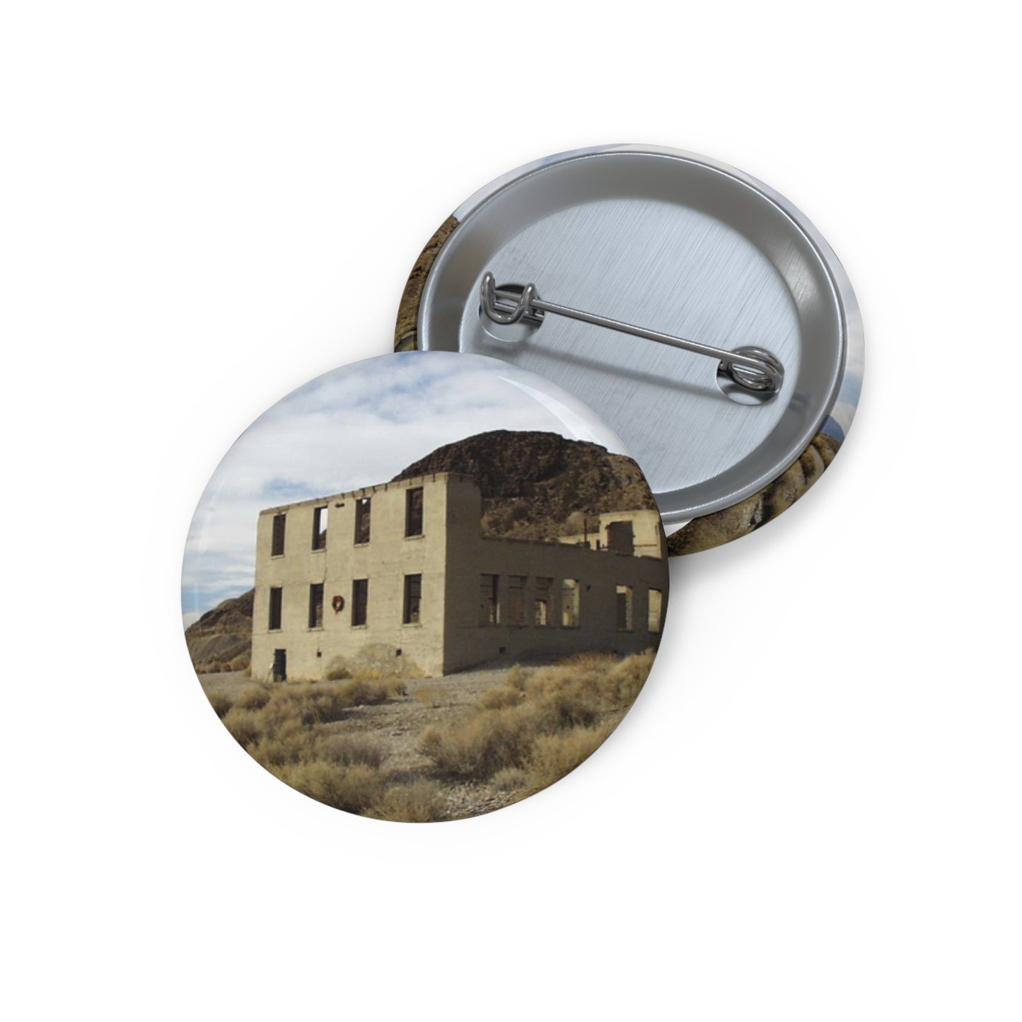 Death Valley Scenic Byway - An Abandoned Structure in Rhyolite Pin Buttons with Crisp Design