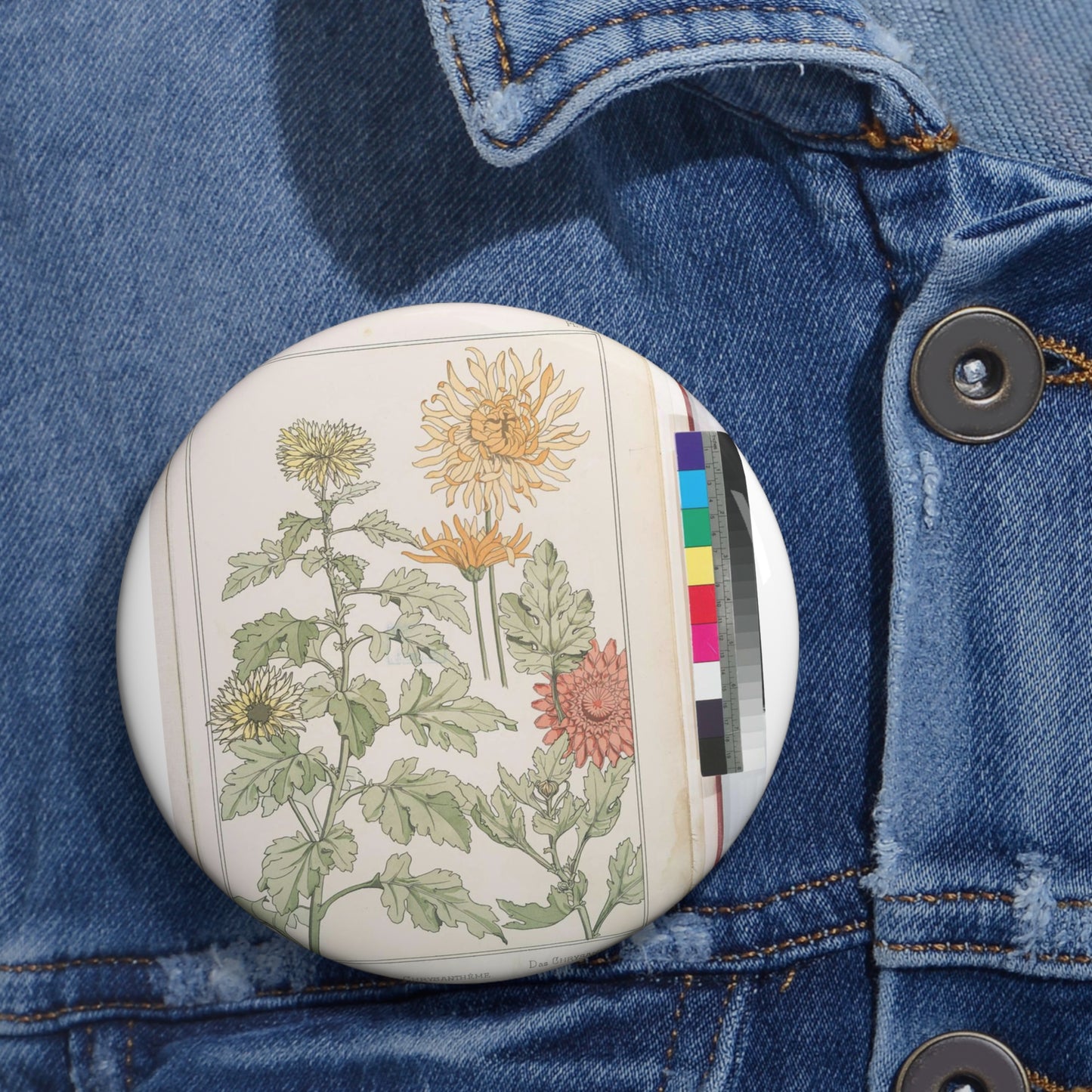 Chrysanthème, Art Nouveau Poster Pin Buttons with Crisp Design