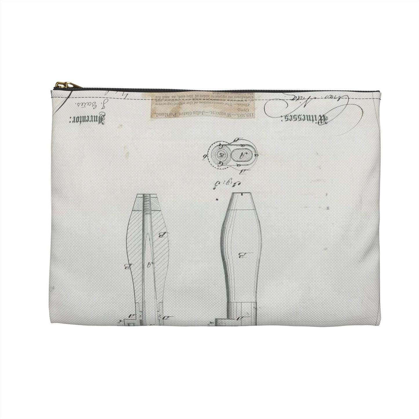 Patent Drawing of Engine - for J. Gates' Monkey Wrench Public domain  image Large Organizer Pouch with Black Zipper