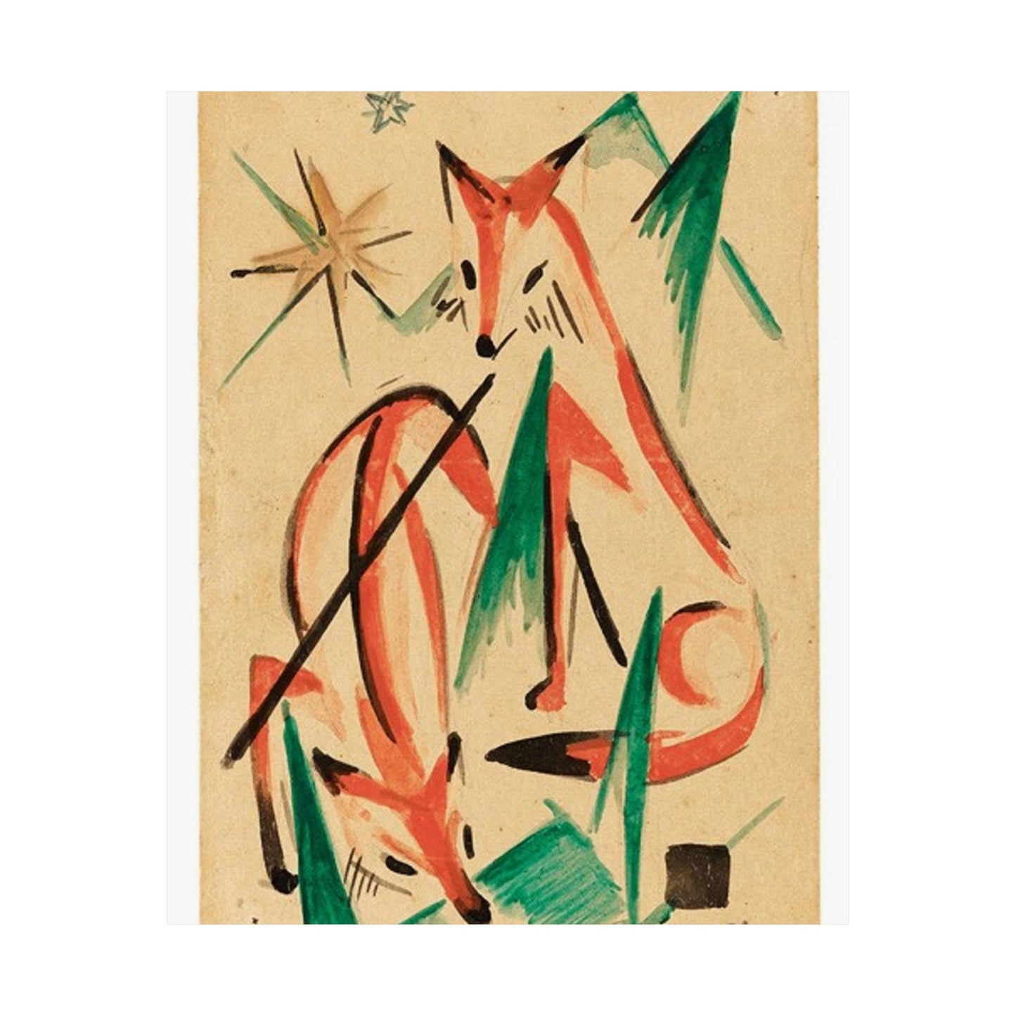 Franz Marc Füchse 1913 - A painting of a fox and a star High Quality Matte Wall Art Poster for Home, Office, Classroom