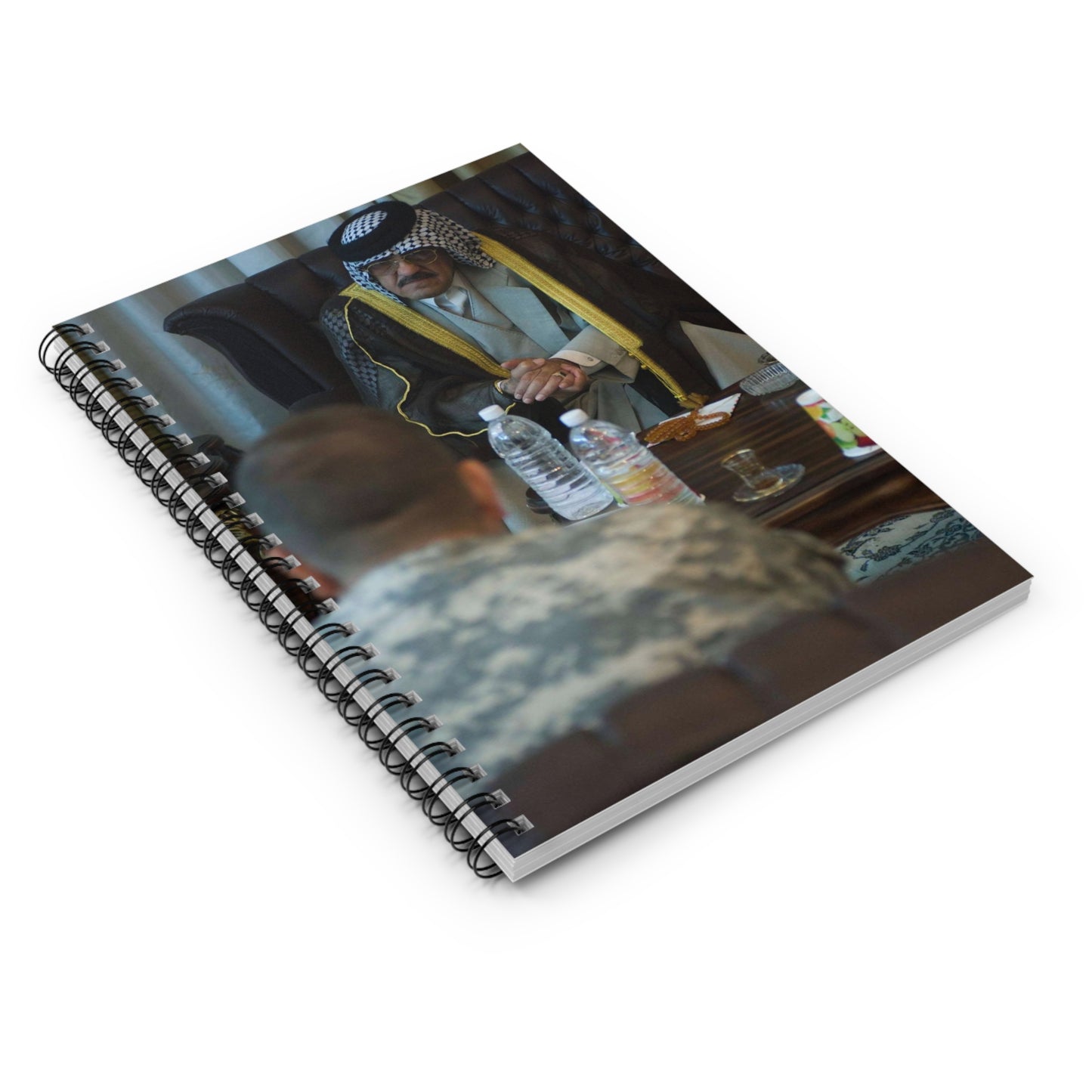 Sheik Mohammed al-Jorani listens to Col. Peter Baker, Spiral Bound Ruled Notebook with Printed Cover