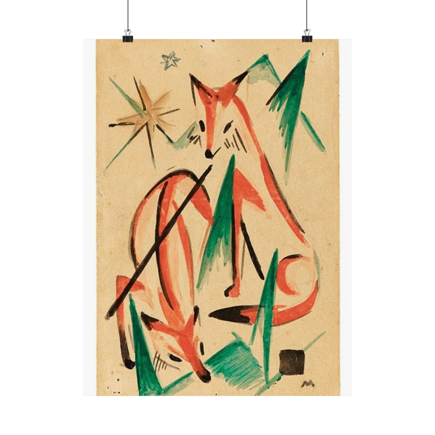 Franz Marc Füchse 1913 - A painting of a fox and a star High Quality Matte Wall Art Poster for Home, Office, Classroom