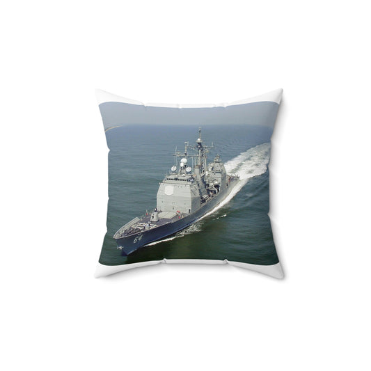 Aerial port bow view of the guided missile cruiser USS GETTYSBURG (CG 64) underway off Fort Story, Virginia Decorative Accent Square Pillow