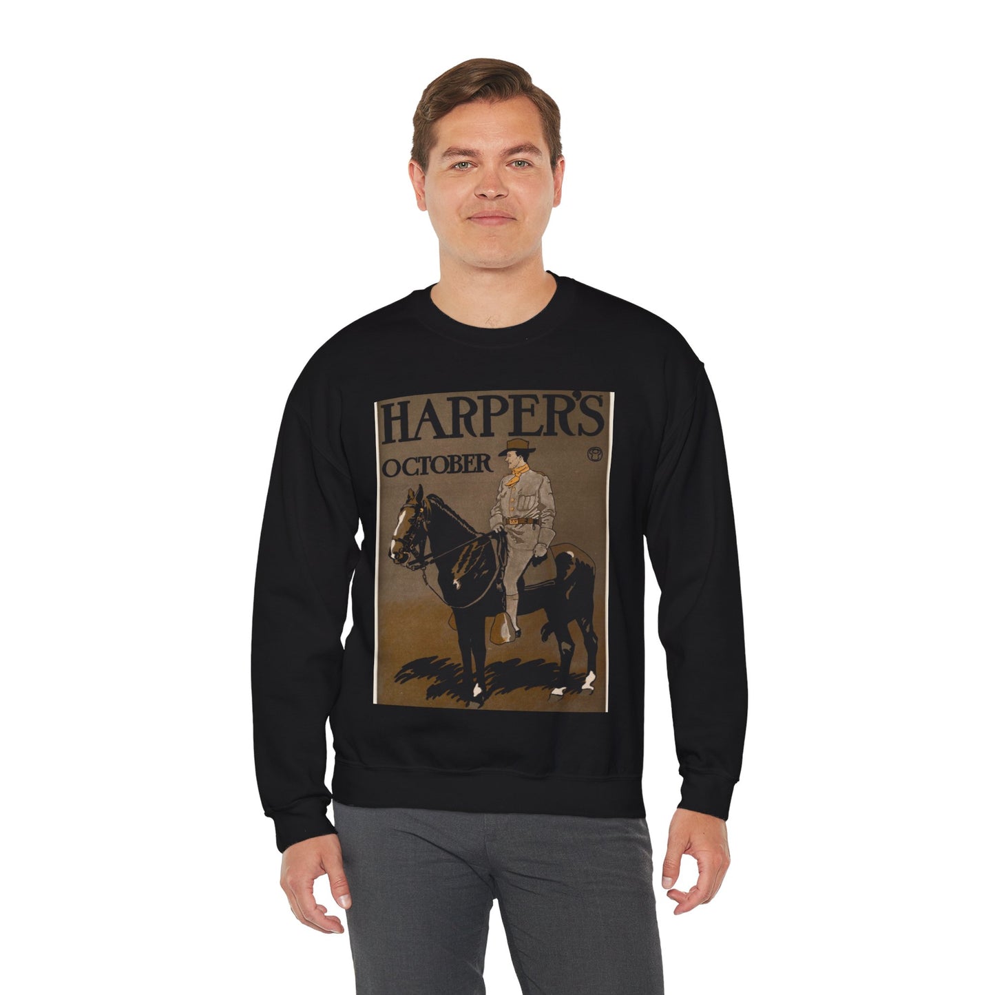 Edward Penfield - Edward Penfield, Harper's October Black Heavy Blend Adult Crew Neck SweatShirt