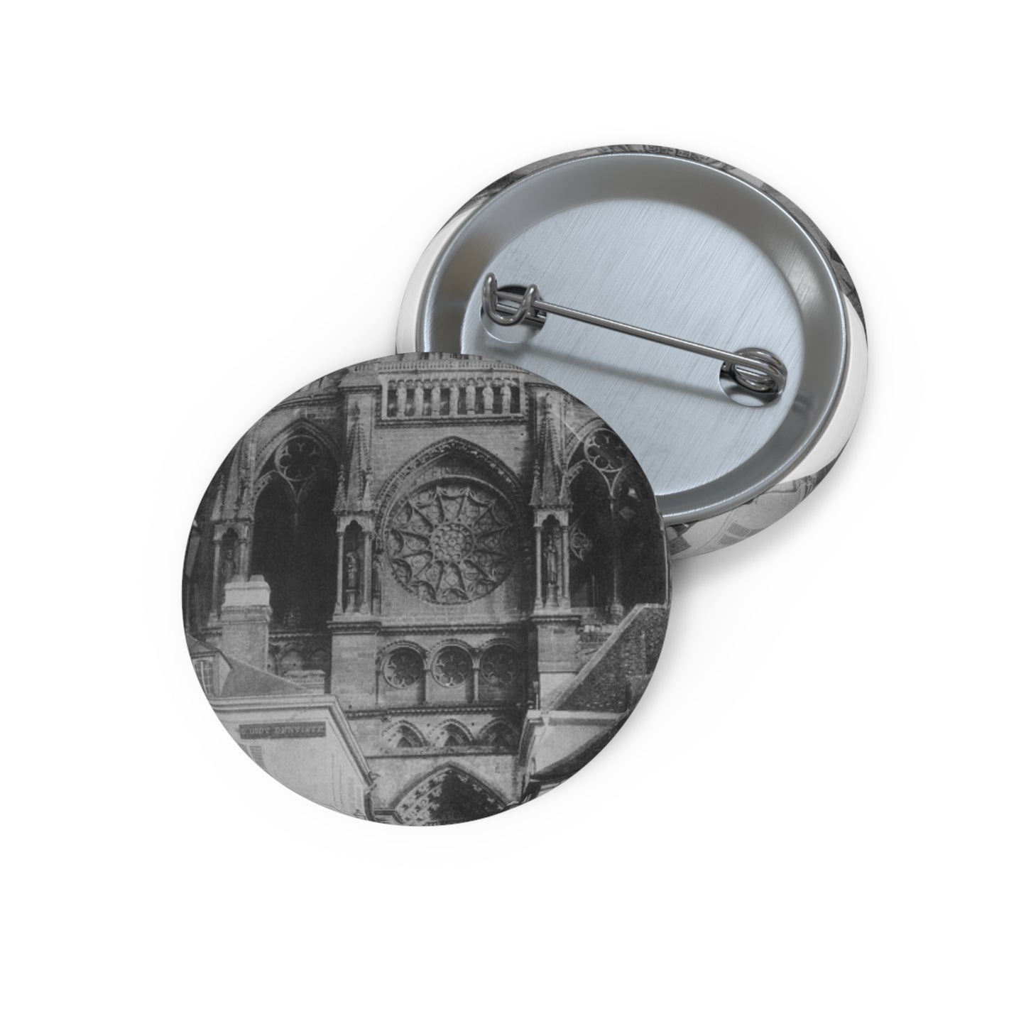 Le Secq Reims Cathedral north nave facade Pin Buttons with Crisp Design