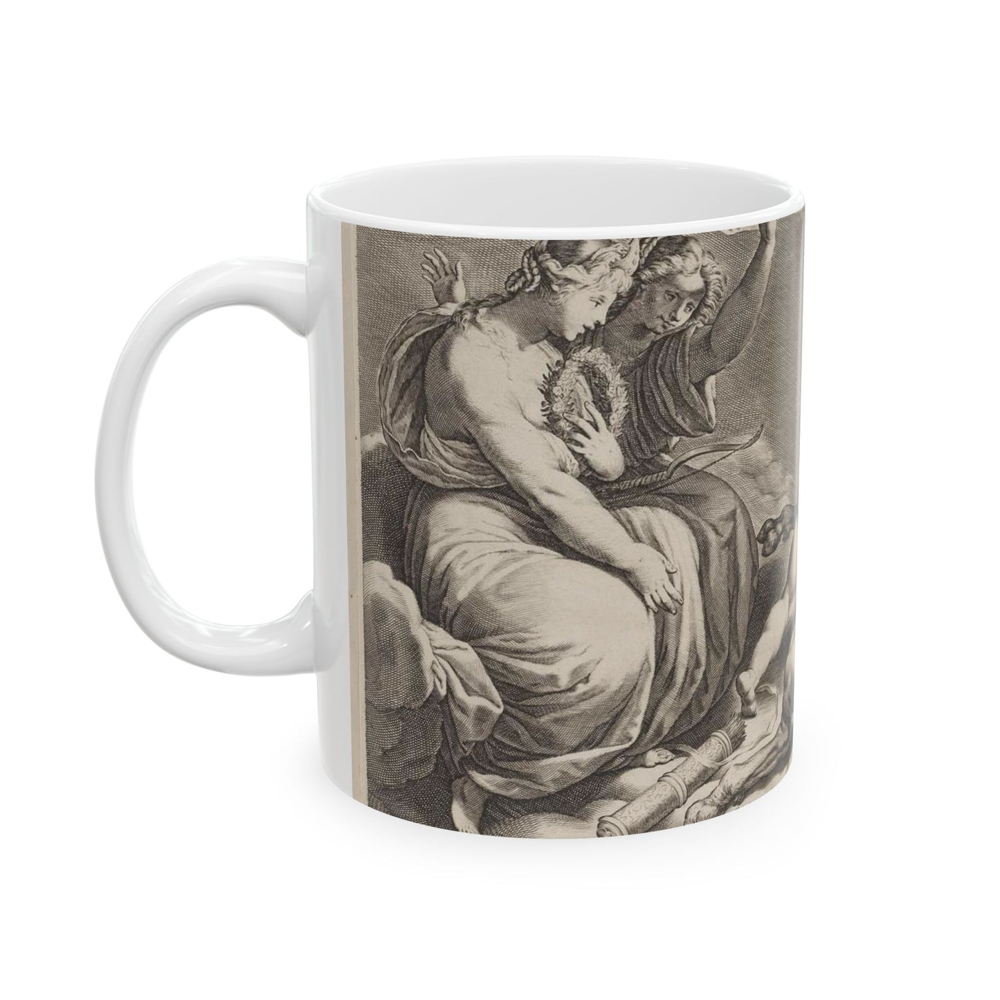 Cupid wrestling with Pan, amongst the clouds, with two allegorical women seated at left Beautiful Novelty Ceramic Coffee Mug 11oz