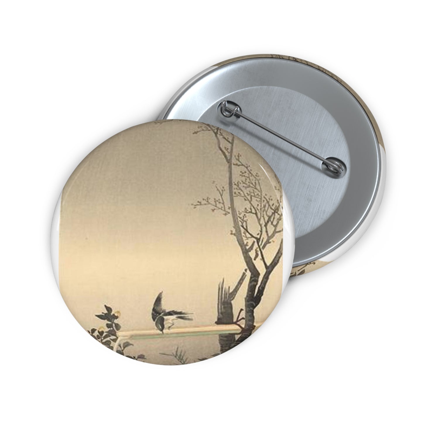 Koson - stonechat, Ohara Koson Pin Buttons with Crisp Design
